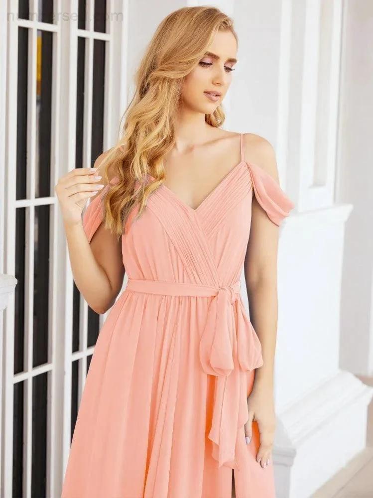 ZapDress Off The Shoulder Chiffon Bridesmaid Dress Long Formal Graduation Gown with Cowl Back 28069 (ZD17004)