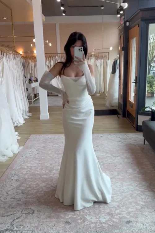 White Strapless Mermaid Long Wedding Dress Elegant Bridal Dress J8073