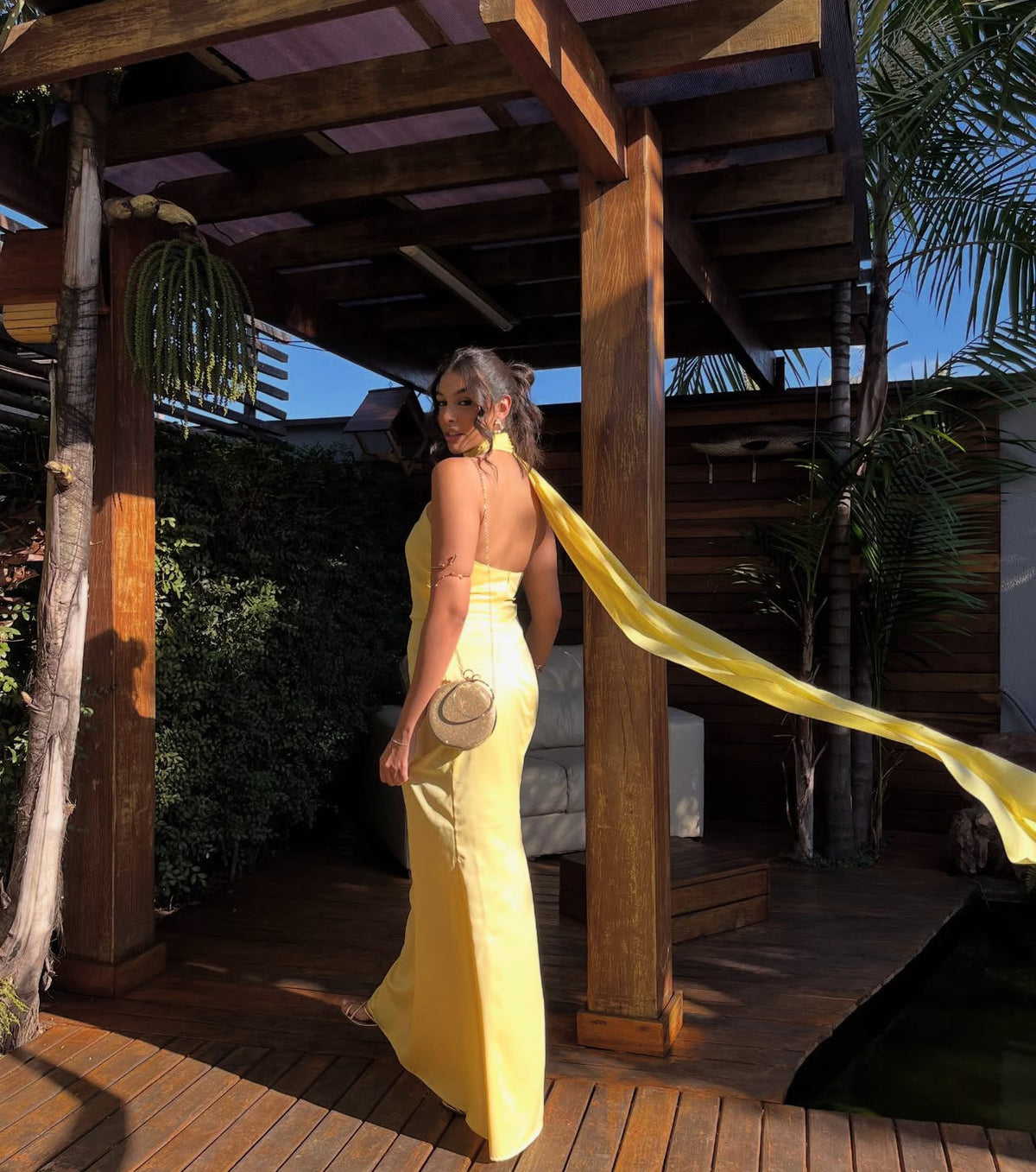 Halter Yellow Mermaid Long Prom Dress Wedding Guest Dress