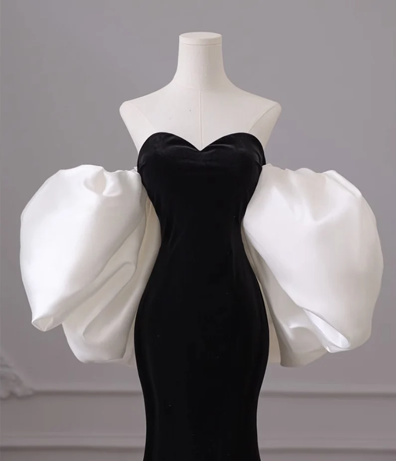 Black one-shoulder evening dress high-end mermaid banquet temperament prom dress Y4382 - View 5 | VelvetHem