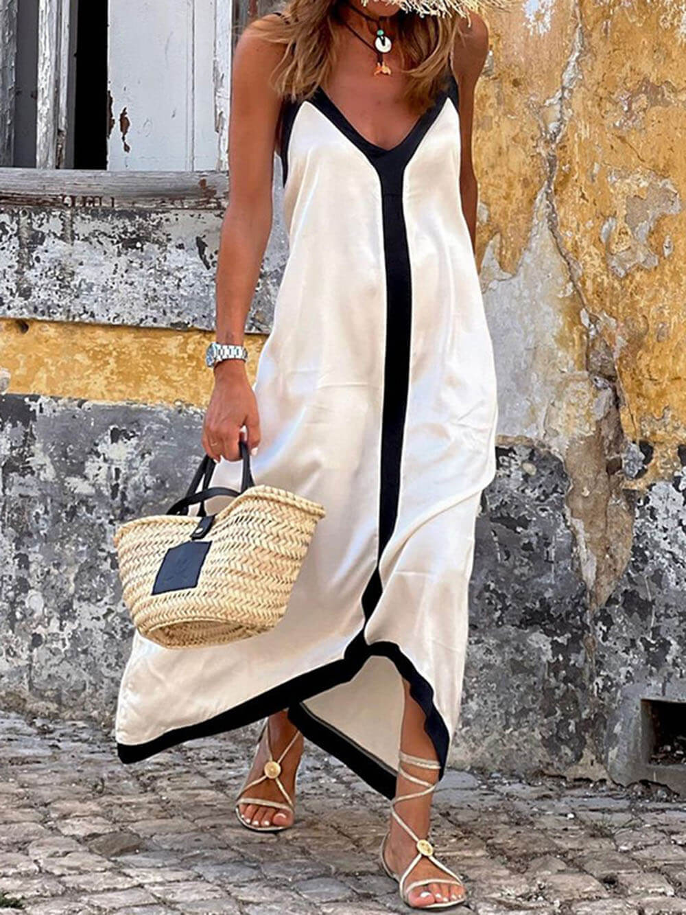 Amalfi Breeze Colorblock Suspender Maxi Dress