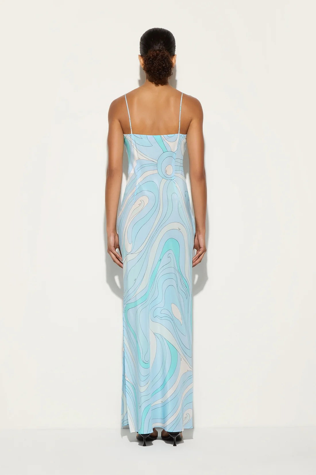 Printed Satin Cami Slit Silk Dress - View 5 | VelvetHem