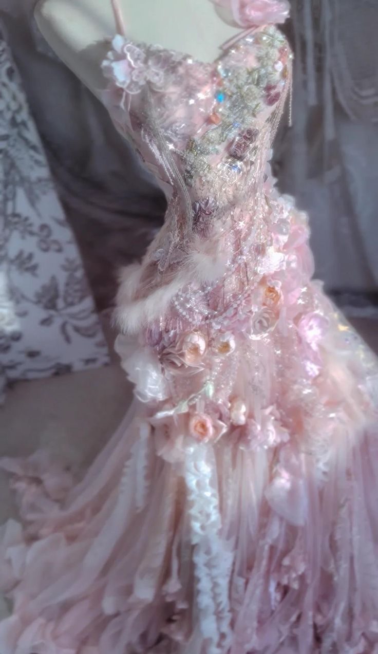 Fairytale Pink Sweetheart Mermaid Tulle Long Prom Dresses Formal Evening Gowns with Appliques - View 3 | FashionDia