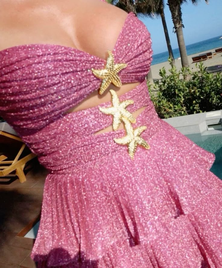 Glitter Sequins Sleeveless Mini Cocktail Dress Hot Pink Layered A-Line 8th Grade Homecoming Dress - View 2 | FashionDia