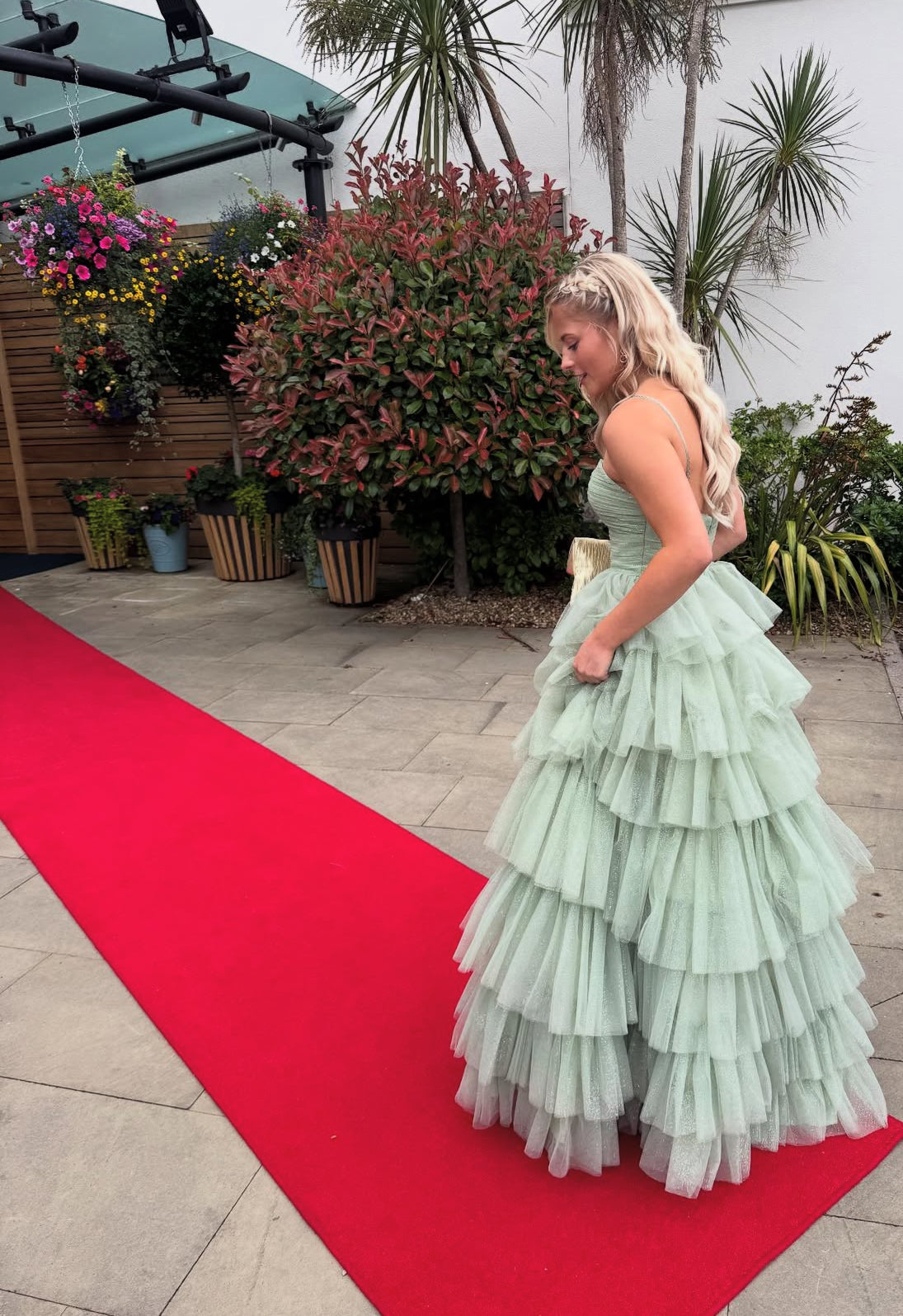 A-Line Green Long Prom Dress Tiered Graduation Dress