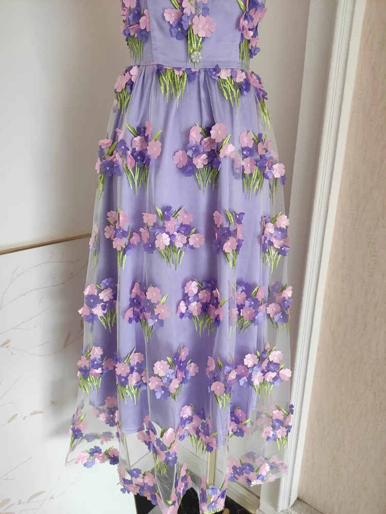 Cute A-Line Straps Sleeveless Lilac Floral Party Dress Short Birthday Outfits - View 4 | FashionDia