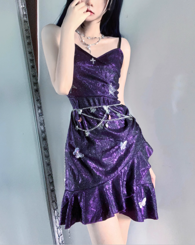 Sexy Purple Spaghetti Straps Short Ruffle Homecoming Dress Cocktail Dress - View 2 | FashionDia
