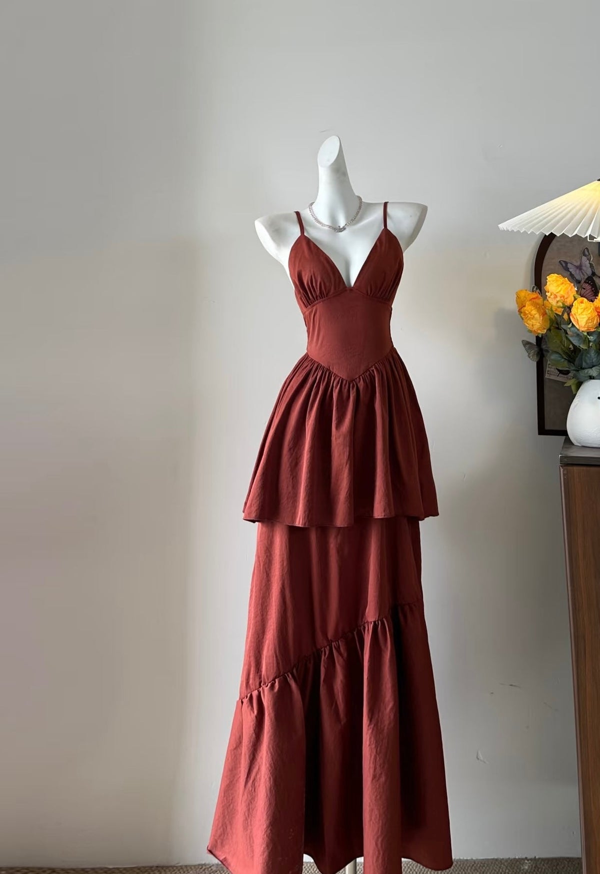 V-Neck Layered Long Prom Dress Formal Party Dress Wedding Guest Dress