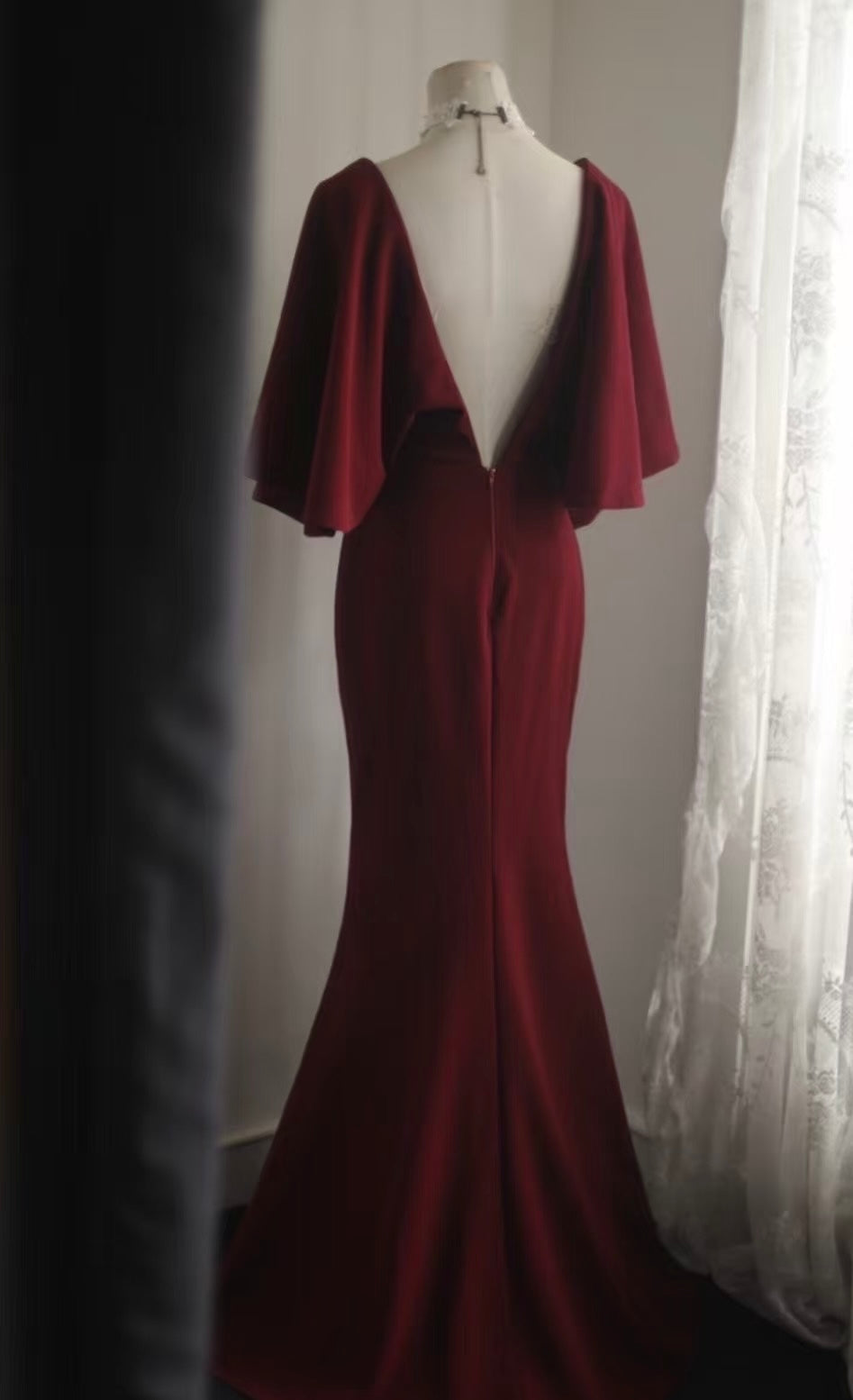 Modest Burgundy Long Evening Dress Formal Party Dress J8885
