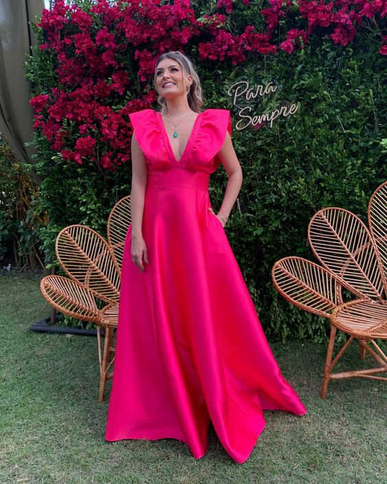 Elegant A-line Deep V Neck Prom Dress Fashion Prom Gown
