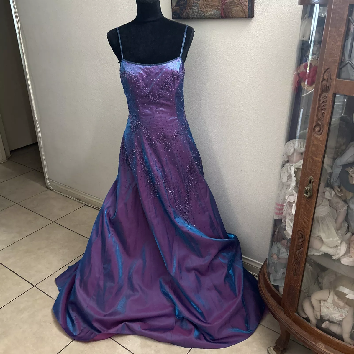 Gorgeous Purple Beaded A Line Evening Gown Spaghetti Straps Party Prom Dress Y7955 - View 3 | VelvetHem