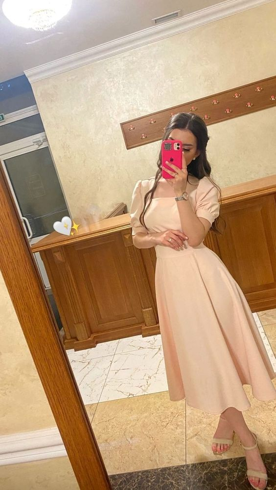 Vintage Pink Midi-length Evening Dress,Pink Prom Dress