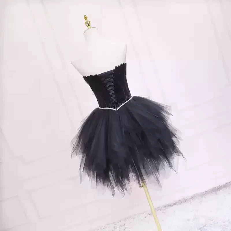 Black Tulle Short Homecoming Dress Strapless Homecoming Dress s38 (ZD12601)