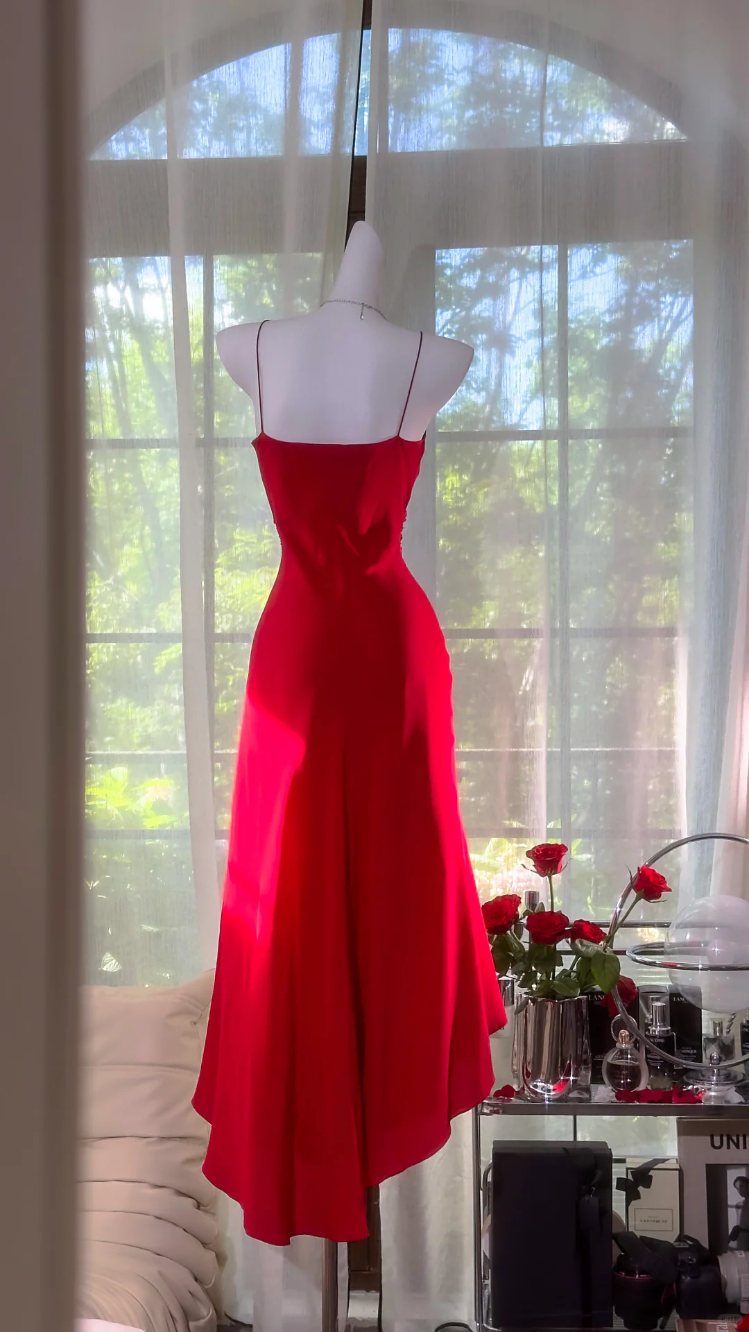 Pretty V Neck Red Birthday Party Dress Spaghetti Straps Mermaid Evening Dress