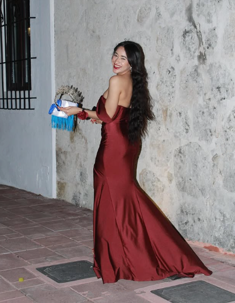 Classy Burgundy Off-the-Shoulder Evening & Prom Dress,Mermaid Party Dress - View 9 | FashionDia