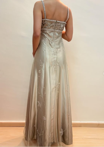 Fashion Spaghetti Straps Satin Tulle Beaded Prom Dress A Line Party Evening Gown Y8139 - View 4 | VelvetHem