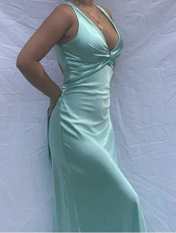 Sexy V-Neck Long Prom Evening Dresses, Simple Party Dresses - View 9 | FashionDia