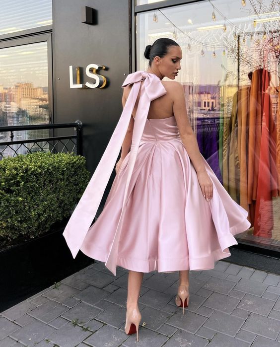 A-Line Evening Gown Homecoming Dress Wedding Guest Satin Dress with Butterfly - FashionDia