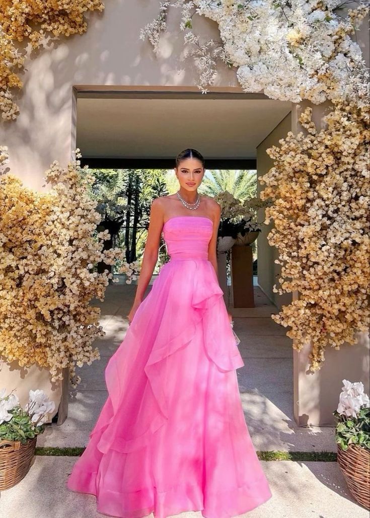 Pink Long Formal Gowns, Pink Party Dresses - View 2 | FashionDia