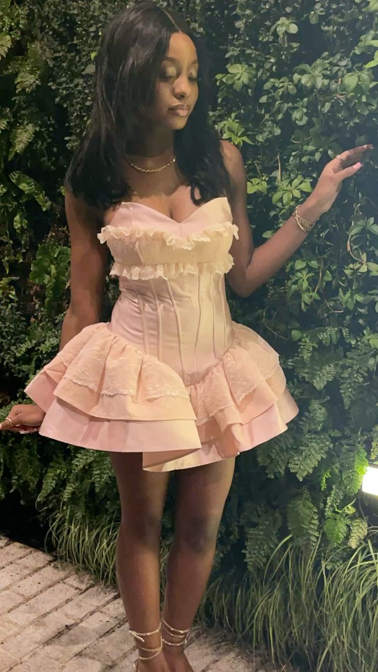 Pink Strapless Birthday Dress Pink Short Homecoming Party Dress - View 2 | FashionDia
