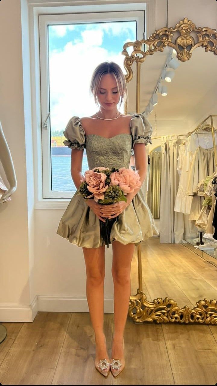 A Line Sage Short Prom Dress Birthday Party Dress Homecoming Dress