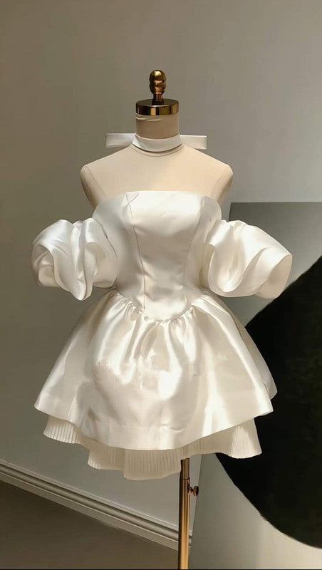 Ball Gown Strapless Short Satin Homecoming Gown Hoco Dress fg6472