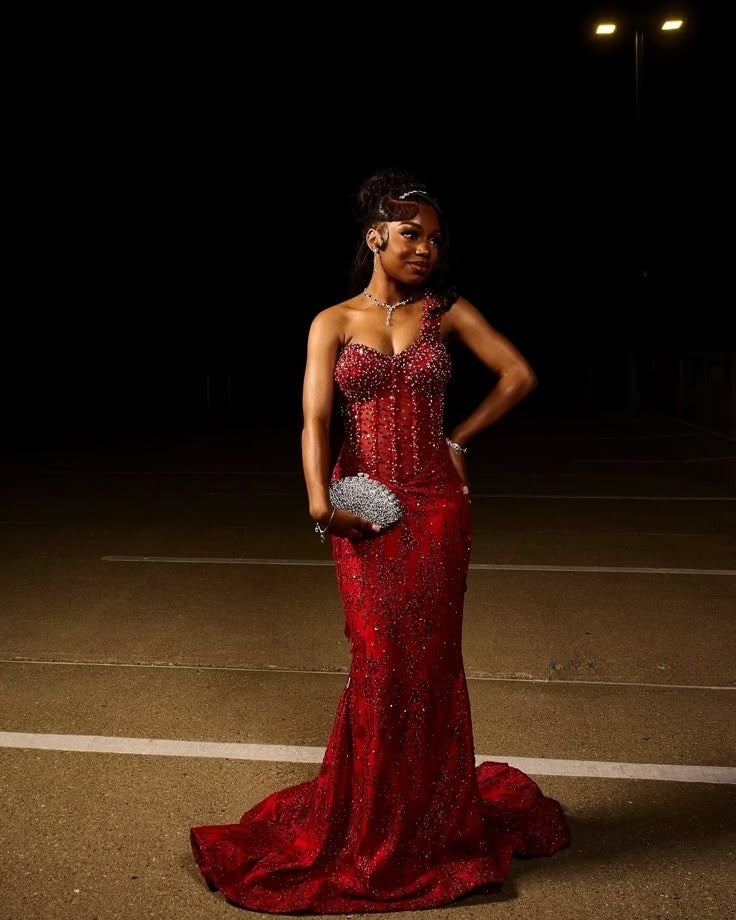 Red Mermaid Long Prom Dresses Formal Evening Dress - FashionDia