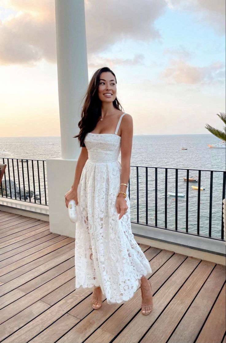 White A Line Straps Lace Party Dress Evening Dress Prom Dresses