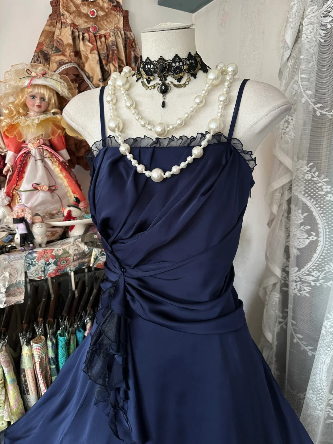 A-Line Navy Blue Birthday Outfit Short Evening Dress Vintage Short Party Dress Homecoming Dress - View 2 | FashionDia