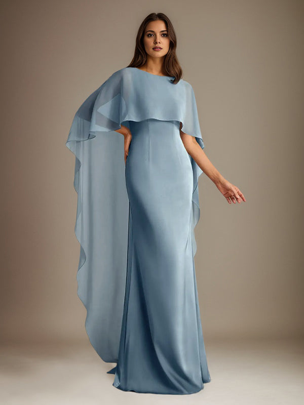 Sheath/Column Boatneck Floor-Length Chiffon Mother of the Bride Dress With Cascading Ruffles - View 2 | FashionDia