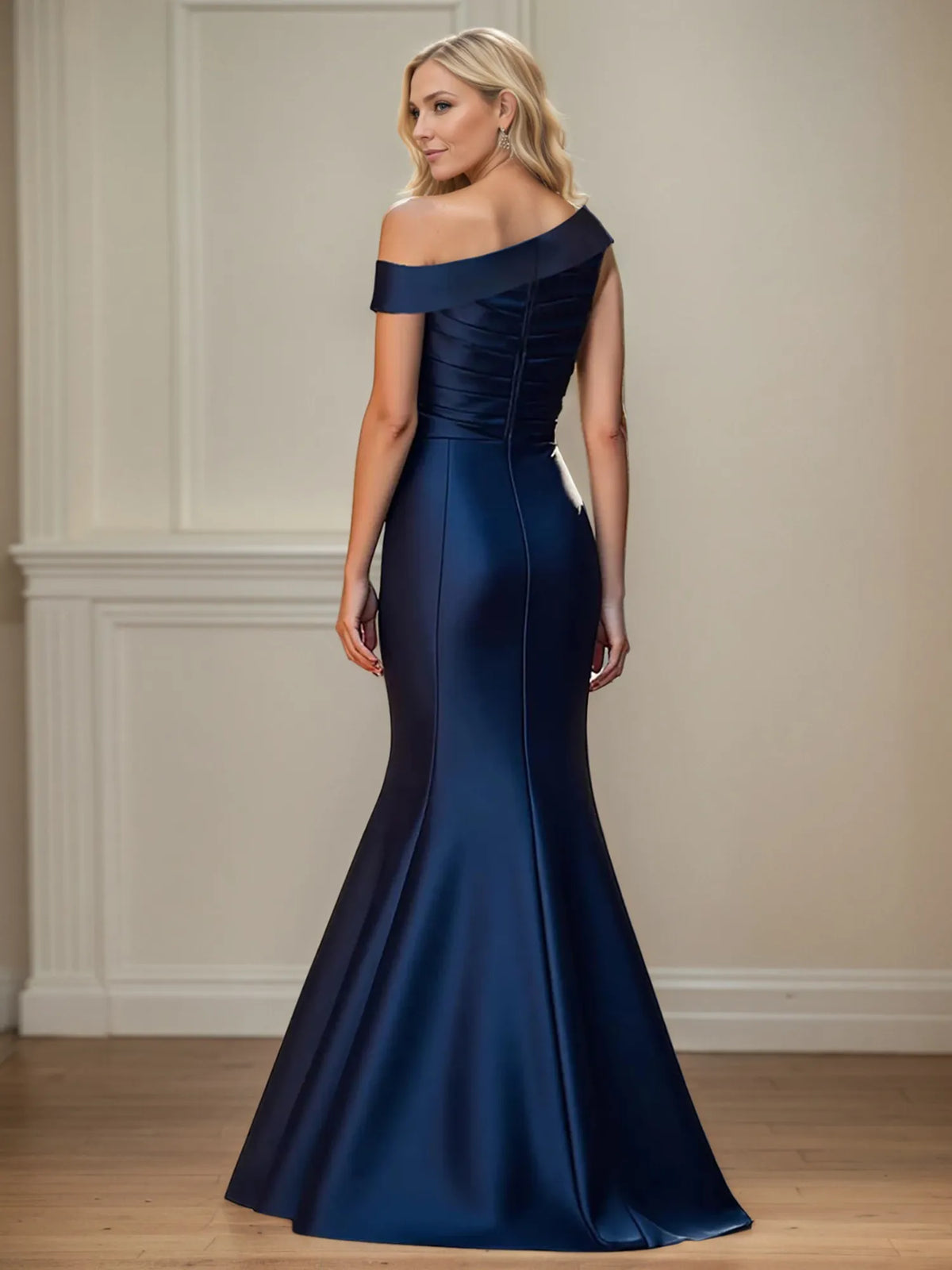 Trumpet/Mermaid Asymmetrical Ruched Floor-Length Mother of the Bride Dress - View 2 | FashionDia