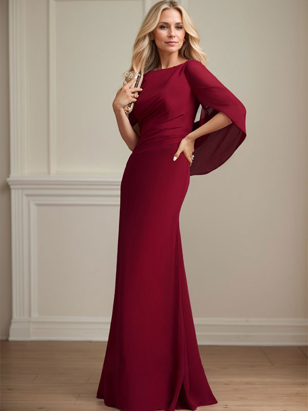 Trumpet/Mermaid Boat Neck Floor-Length Chiffon Mother of the Bride Dress With Pleated - View 2 | FashionDia