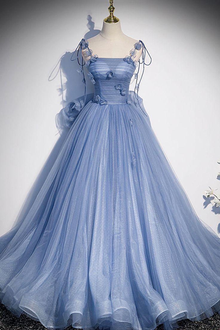 Tulle Long A-Line Prom Dress Spaghetti Straps Party Dress with Bow fg6481