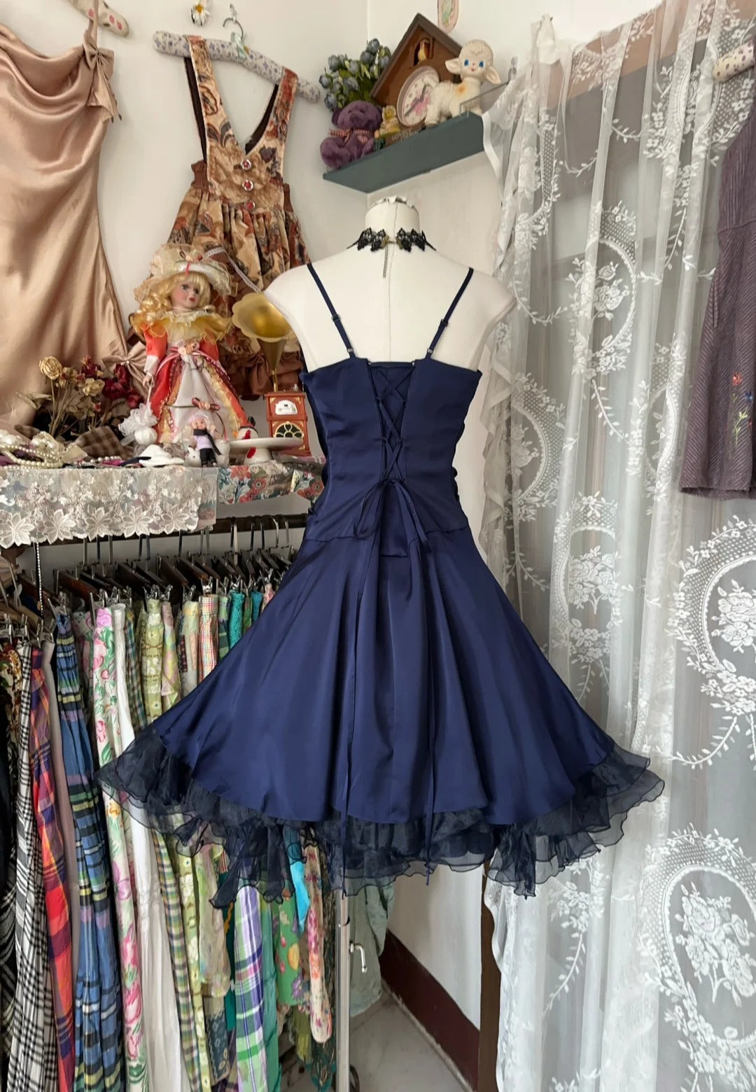 A-Line Navy Blue Birthday Outfit Short Evening Dress Vintage Short Party Dress Homecoming Dress - View 3 | FashionDia