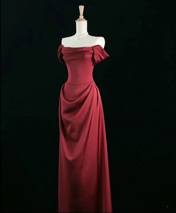 Red Satin Long A Line Prom Dress Red Evening Dress