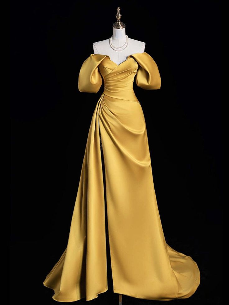 A-Line Off-the-Shoulder Satin Long Prom Dress, Long Evening Dress - FashionDia