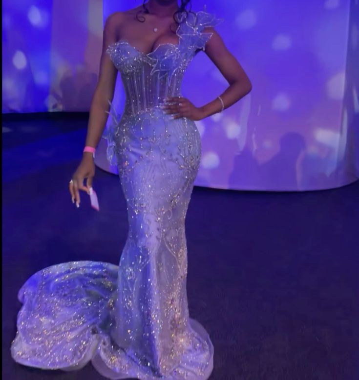 Women Prom Dress Blue Mermaid Long Dress Evening Dress - FashionDia