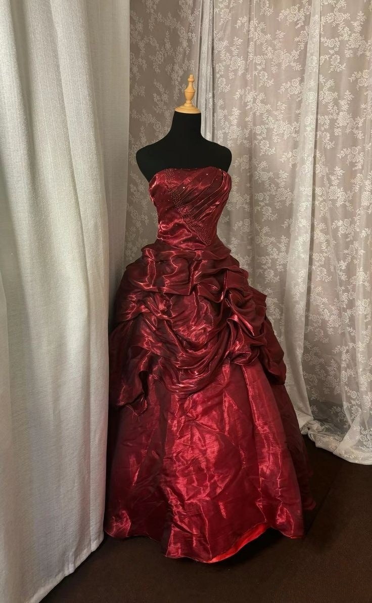 A Line Burgundy Long Prom Dress Evening Party Dresses