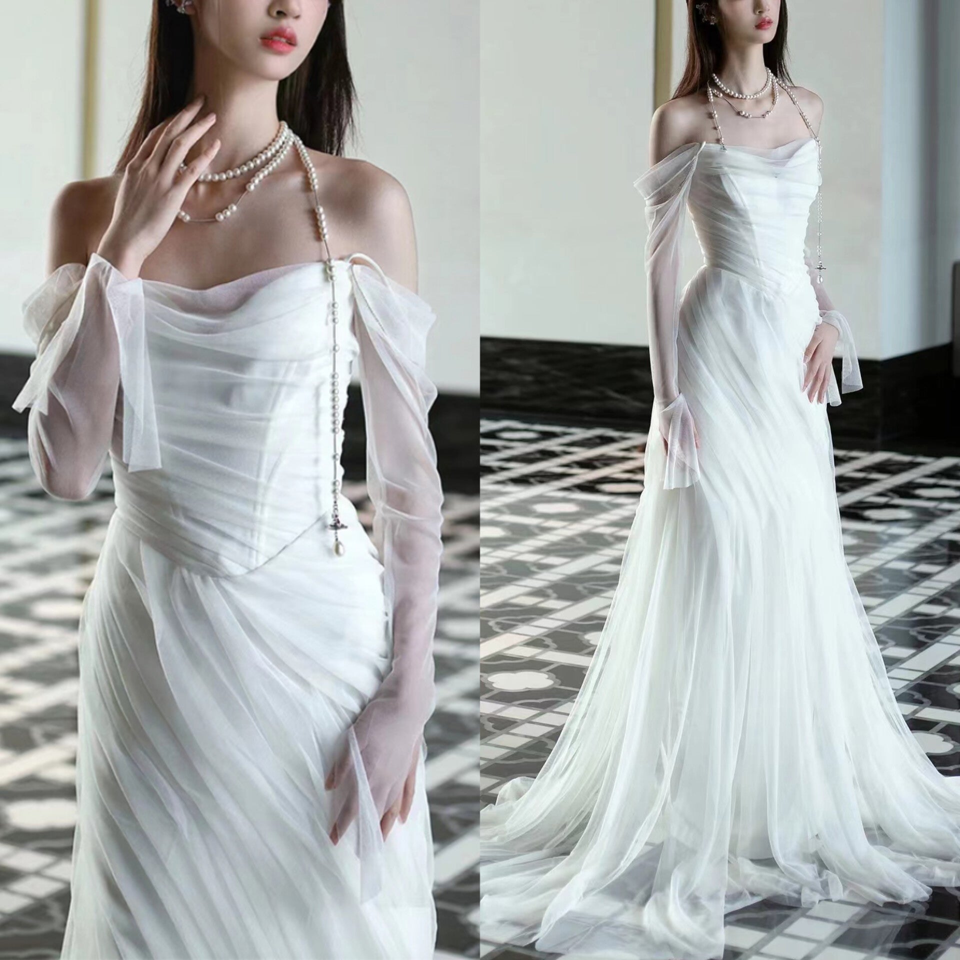 Elegant Off Shoulder Simple Wedding Dress Long Bridal Gown fg7558