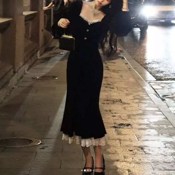 Black Velvet Prom Dress Black Evening Dress Formal Prom Gown - View 2 | FashionDia