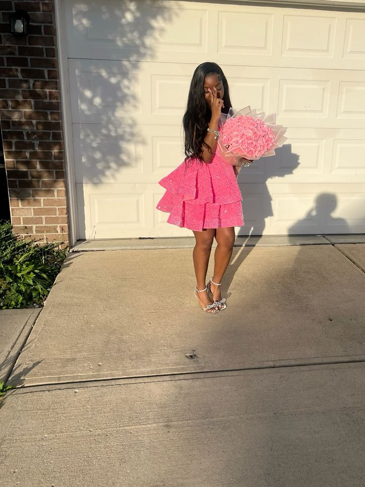 Pink V-Neck Homecoming Dress Short Birthday Party Dress - FashionDia