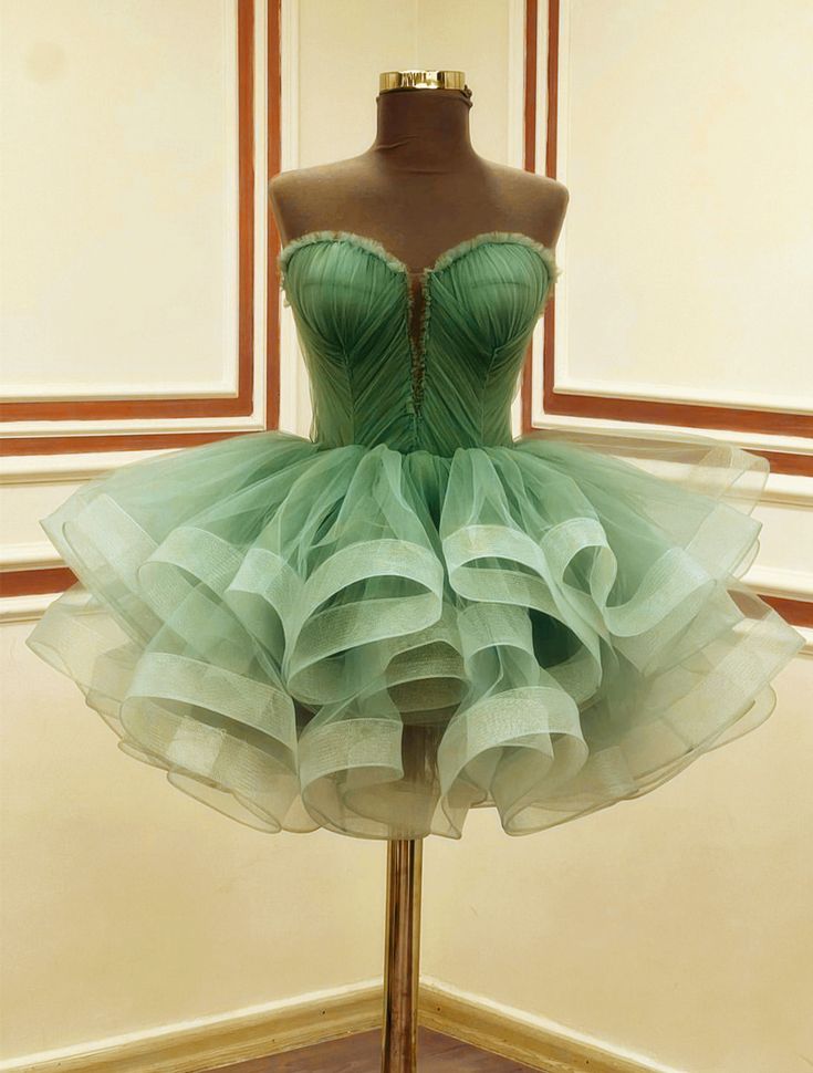 A Line Green Tulle Short Prom Dress Birthday Party Dress Homecoming Dress