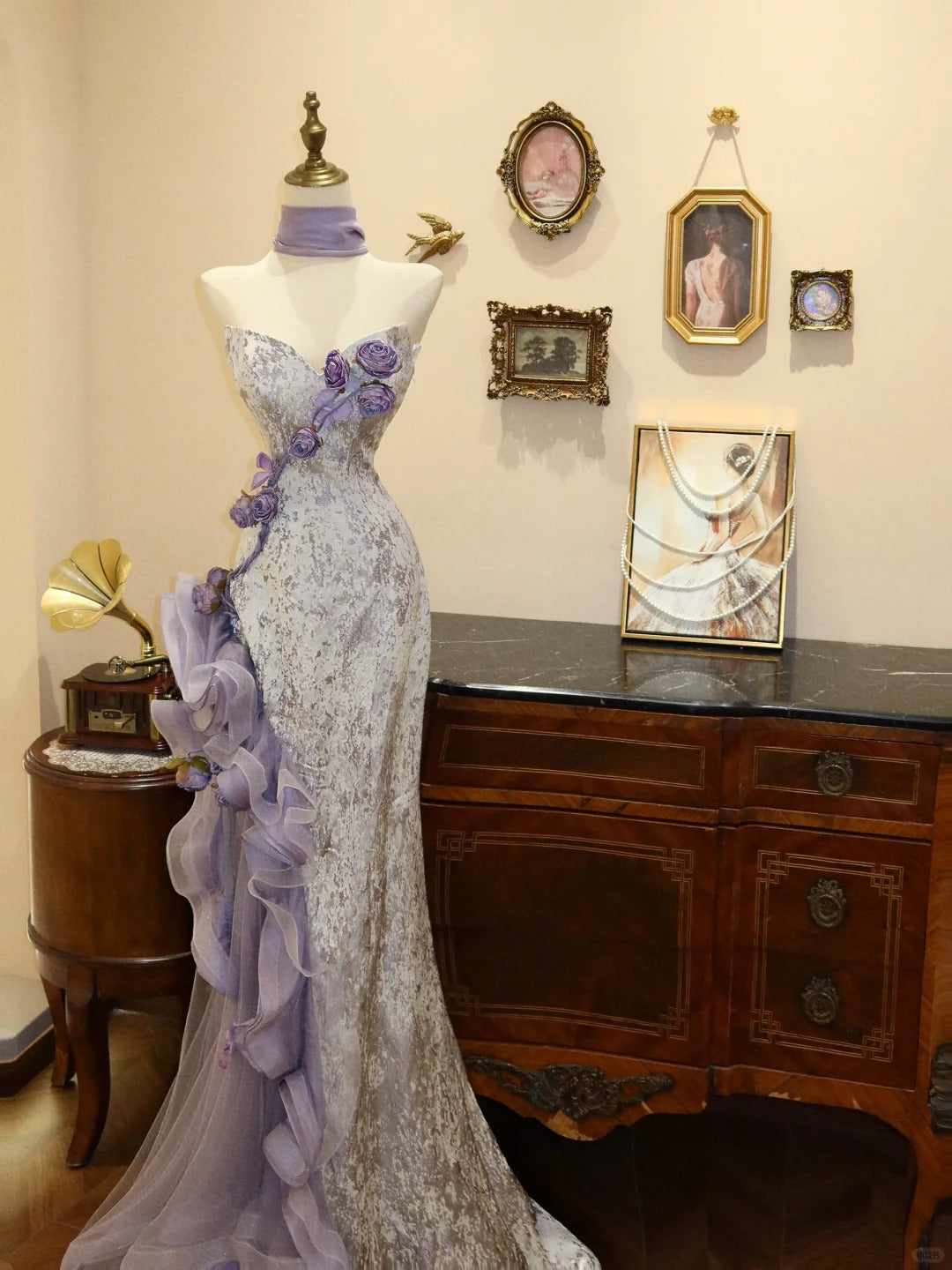 Lilac Strapless Long Prom Dresses Vintage Formal Evening Dress