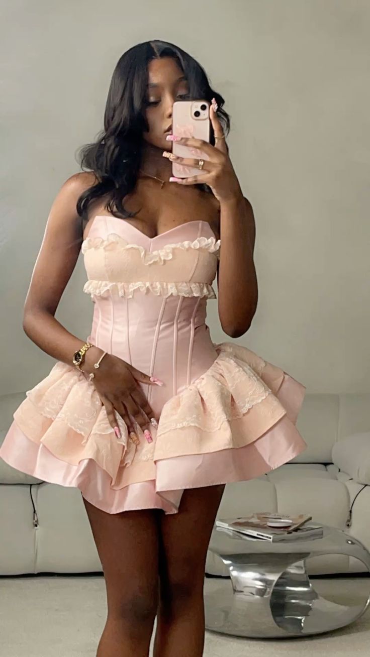 Pink Strapless Birthday Dress Pink Short Homecoming Party Dress - FashionDia