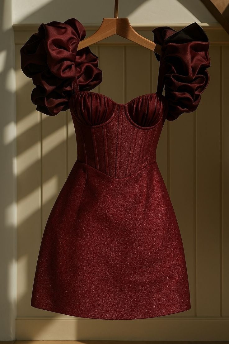 burgundy Glitter elegant cute homecoming dress short party dress fg7925