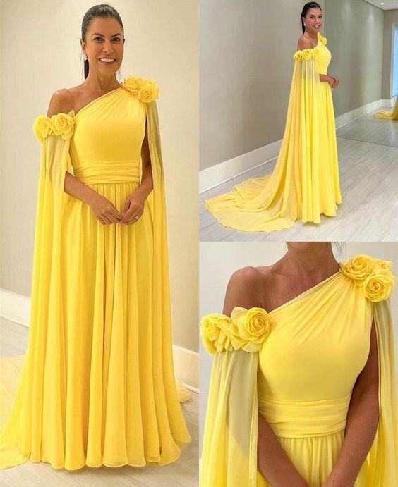 Vintage Long One Shoulder Evening Desses With Flower A-Line Floor Length Sweep Train Prom Dresses for Women fg6353