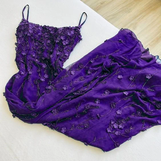 Sexy Mermaid Spaghetti Straps Satin Navy Blue Floral Long Evening & Prom Dress - View 6 | FashionDia