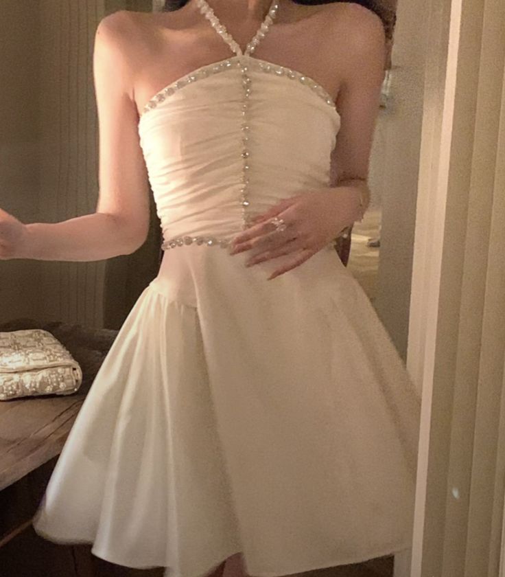 A-Line White Halter Homecoming Dress Short Evening Dress Cocktail Dresses Short Party Dress - View 3 | FashionDia