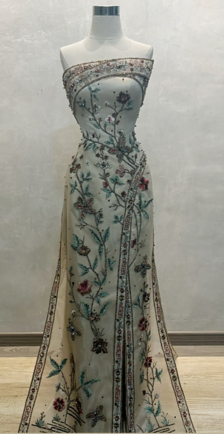 Beaded Flower Long Prom Dress Charming Formal Party Dress