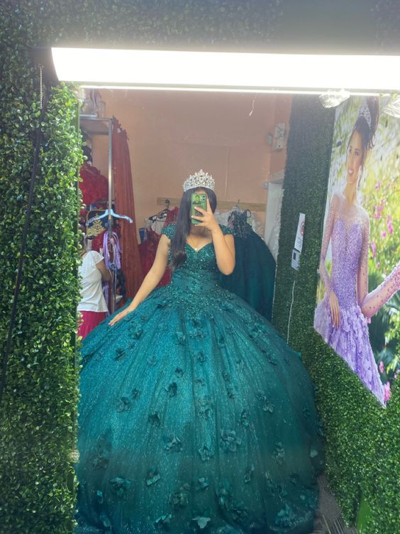 Emerald 3D Flowers Quinceanera Dress Sweet 15 16 Party Ball Gown - FashionDia